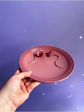 Dusty Rose Mouse Cheese Plate Pottery Handmade